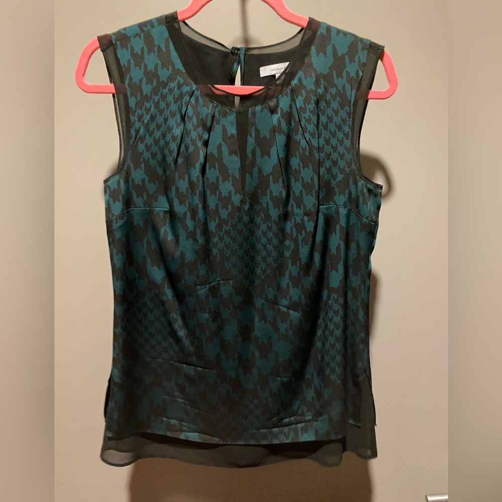 Classique Entier Teal and Black Silk Sleeveless Blouse Size XS